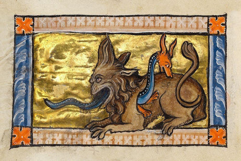 A Crocodile and a Hydrus (detail) White Modern Wood Framed Art Print with Double Matting by Franco-Flemish 13th Century