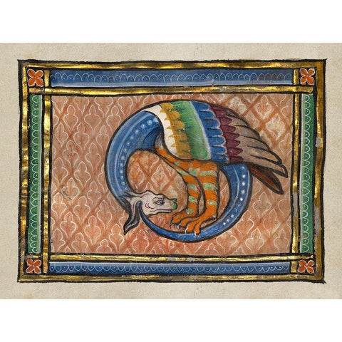 A Dragon-like Snake (detail) Black Modern Wood Framed Art Print with Double Matting by Franco-Flemish 13th Century