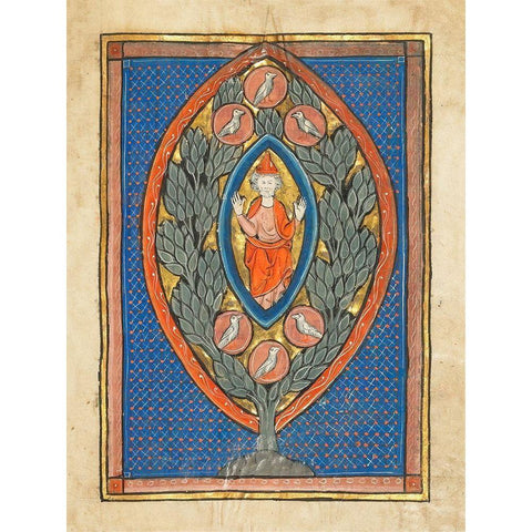 A Man Enthroned within a Mandorla in a Tree White Modern Wood Framed Art Print by Franco-Flemish 13th Century