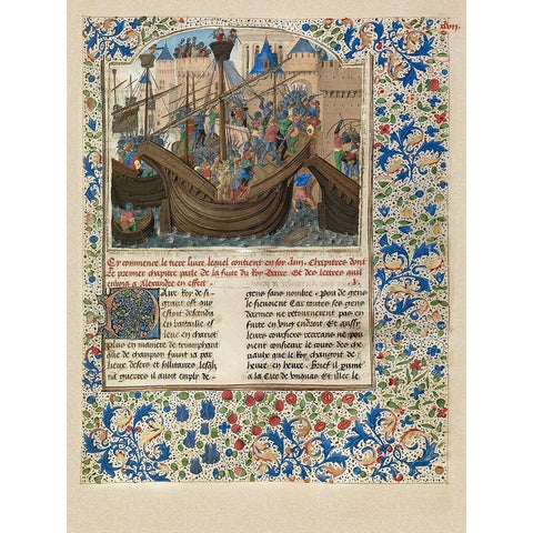 Alexander Attacks the City of Tyre Black Modern Wood Framed Art Print with Double Matting by Master of the Jarden de Vertueuse Consolation