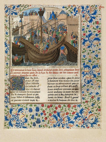 Alexander Attacks the City of Tyre White Modern Wood Framed Art Print with Double Matting by Master of the Jarden de Vertueuse Consolation