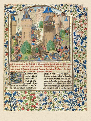 Alexander Fights in the Town of the Sudracae White Modern Wood Framed Art Print with Double Matting by Master of the Jarden de Vertueuse Consolation