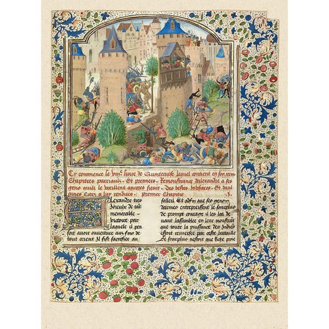 Alexander Fights in the Town of the Sudracae Black Modern Wood Framed Art Print by Master of the Jarden de Vertueuse Consolation