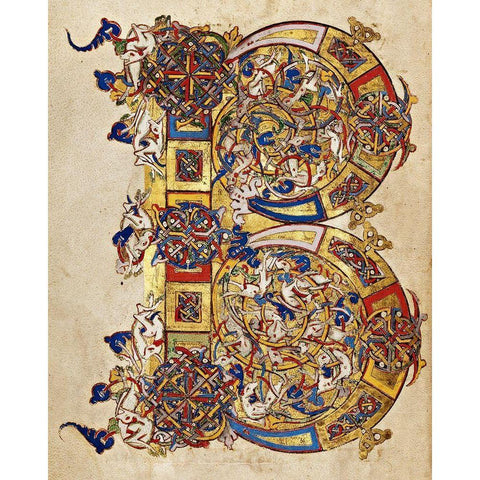 Inhabited Initial B Black Modern Wood Framed Art Print by Italian 12th Century