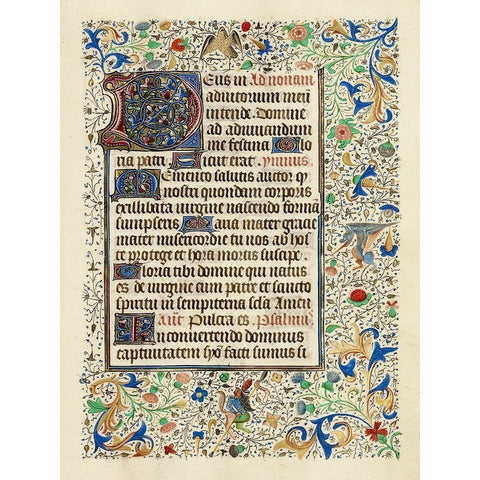 Decorated Text Page Gold Ornate Wood Framed Art Print with Double Matting by Flemish 15th Century