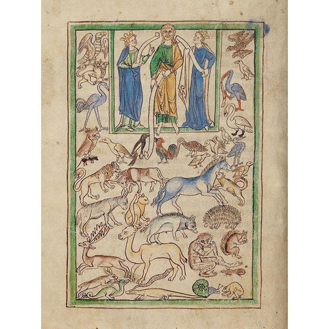 Adam Naming the Animals Black Modern Wood Framed Art Print with Double Matting by English 13th Century