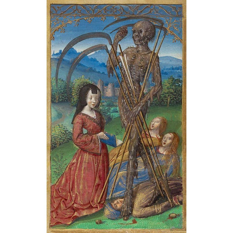 Denise Poncher before a Vision of Death Gold Ornate Wood Framed Art Print with Double Matting by Master of the Chronique Scandaleuse