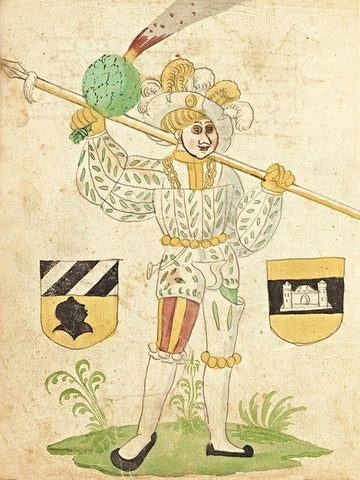 Civic festival of the Nuremberg Schembartlauf - White Costume Black Ornate Wood Framed Art Print with Double Matting by German 16th Century