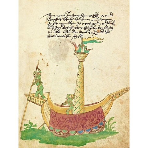 Civic festival of the Nuremberg Schembartlauf - Ship Float Gold Ornate Wood Framed Art Print with Double Matting by German 16th Century