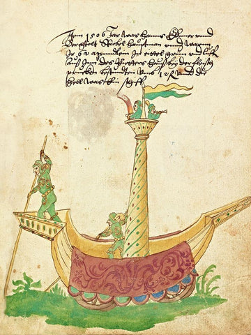 Civic festival of the Nuremberg Schembartlauf - Ship Float White Modern Wood Framed Art Print with Double Matting by German 16th Century