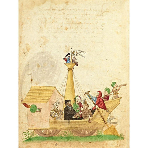 Civic festival of the Nuremberg Schembartlauf - Ship Float White Modern Wood Framed Art Print by German 16th Century