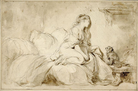 Oh! If Only He Were as Faithful to Me White Modern Wood Framed Art Print with Double Matting by Fragonard, Jean-Honore