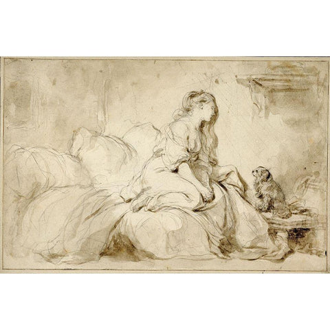 Oh! If Only He Were as Faithful to Me Black Modern Wood Framed Art Print with Double Matting by Fragonard, Jean-Honore