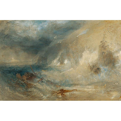 Long Ships Lighthouse, Lands End Gold Ornate Wood Framed Art Print with Double Matting by Turner, Joseph Mallord William