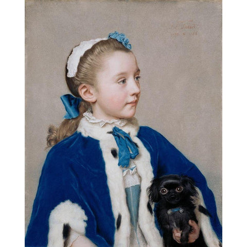 Portrait of Maria Frederike van Reede-Athlone at Seven Years of Age Black Modern Wood Framed Art Print with Double Matting by Liotard, Jean-Ã‰tienne