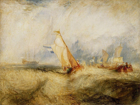 Van Tromp, going about to please his Masters, Ships a Sea, getting a Good Wetting, White Modern Wood Framed Art Print with Double Matting by Turner, Joseph Mallord William