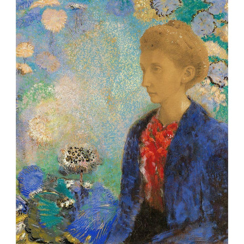 Baronne de Domecy White Modern Wood Framed Art Print by Redon, Odilon