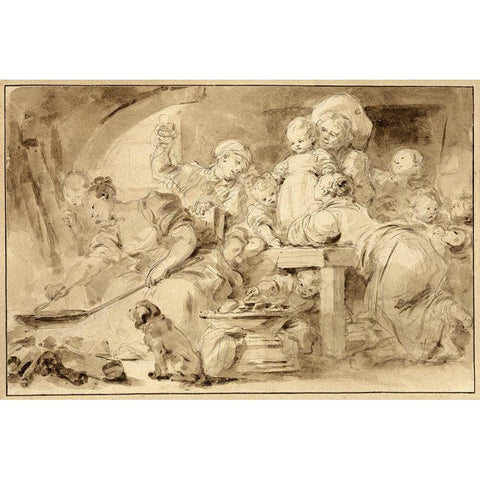 Making Fritters (Les Beignets) Black Modern Wood Framed Art Print with Double Matting by Fragonard, Jean-Honore