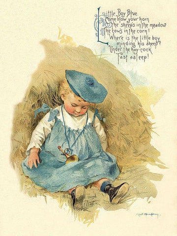 Nursery Rhymes: Little Boy Blue White Modern Wood Framed Art Print with Double Matting by Humphrey, Maud