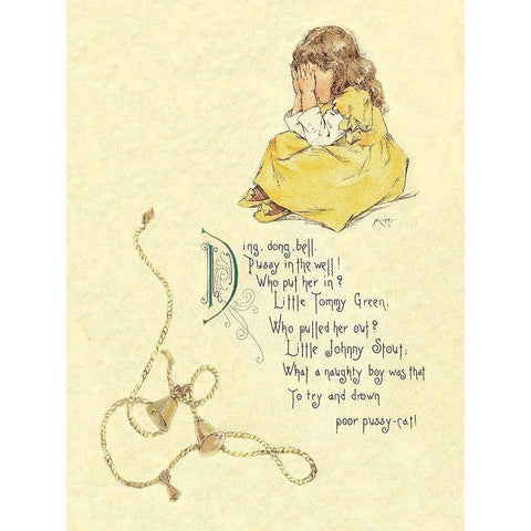 Nursery Rhymes: Ding Dong Bell, Pussy in the Well Gold Ornate Wood Framed Art Print with Double Matting by Humphrey, Maud