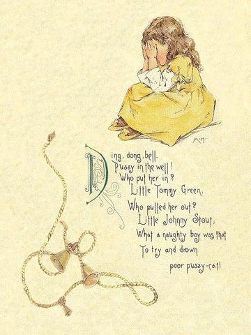 Nursery Rhymes: Ding Dong Bell, Pussy in the Well Black Ornate Wood Framed Art Print with Double Matting by Humphrey, Maud