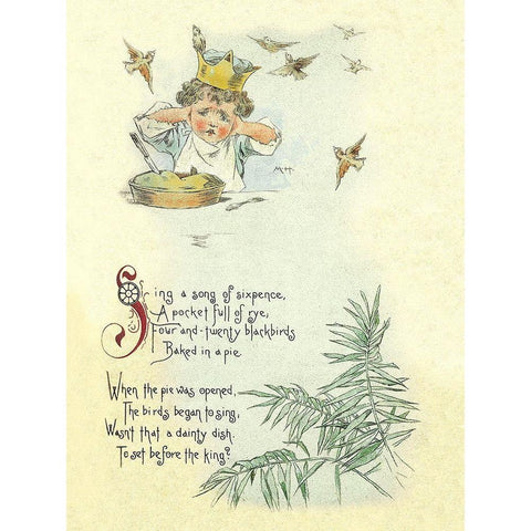 Nursery Rhymes: Sing a Song of Sixpence Gold Ornate Wood Framed Art Print with Double Matting by Humphrey, Maud