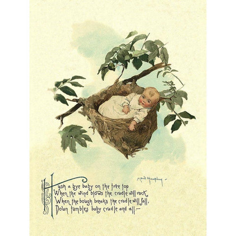 Nursery Rhymes: Hush A Bye Baby Gold Ornate Wood Framed Art Print with Double Matting by Humphrey, Maud