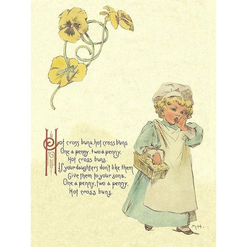 Nursery Rhymes: Hot Cross Buns Gold Ornate Wood Framed Art Print with Double Matting by Humphrey, Maud