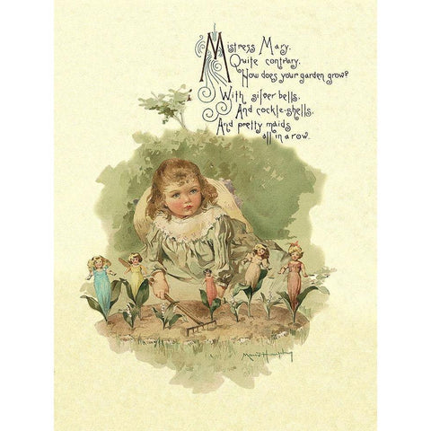 Nursery Rhymes: Mistress Mary Quite Contrary Gold Ornate Wood Framed Art Print with Double Matting by Humphrey, Maud