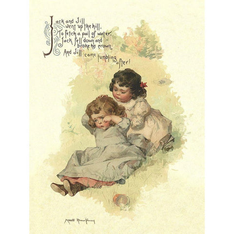 Nursery Rhymes: Jack and Jill Gold Ornate Wood Framed Art Print with Double Matting by Humphrey, Maud