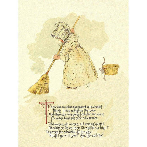 Nursery Rhymes: There Was an Old Woman Tossed Up in a Basket Black Modern Wood Framed Art Print with Double Matting by Humphrey, Maud