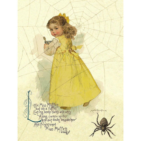 Nursery Rhymes: Little Miss Muffett Gold Ornate Wood Framed Art Print with Double Matting by Humphrey, Maud