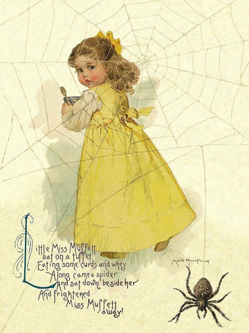 Nursery Rhymes: Little Miss Muffett White Modern Wood Framed Art Print with Double Matting by Humphrey, Maud