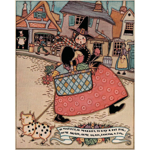 Pigs and Pork: Home Arts: To Market White Modern Wood Framed Art Print by Jones, Mary Wright