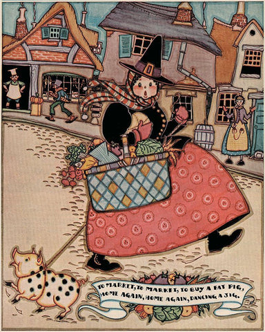 Pigs and Pork: Home Arts: To Market Black Ornate Wood Framed Art Print with Double Matting by Jones, Mary Wright