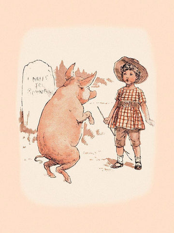 Pigs and Pork: Pig on Hind Legs and Little Girl Black Ornate Wood Framed Art Print with Double Matting by Advertisement