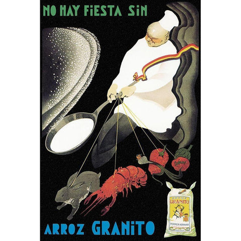 Cooks: No Hay Fiesta Sin Arroz Granito Black Modern Wood Framed Art Print with Double Matting by Anonymous