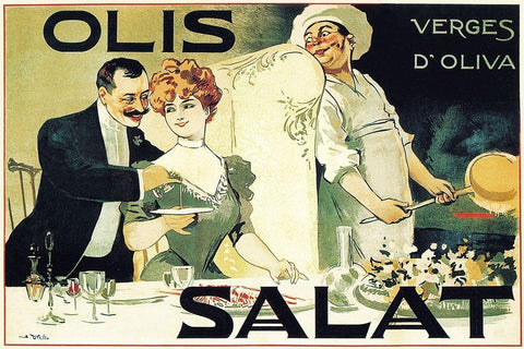 Cooks: Olis Salat - Verges dOliva Black Ornate Wood Framed Art Print with Double Matting by Norlind, E.