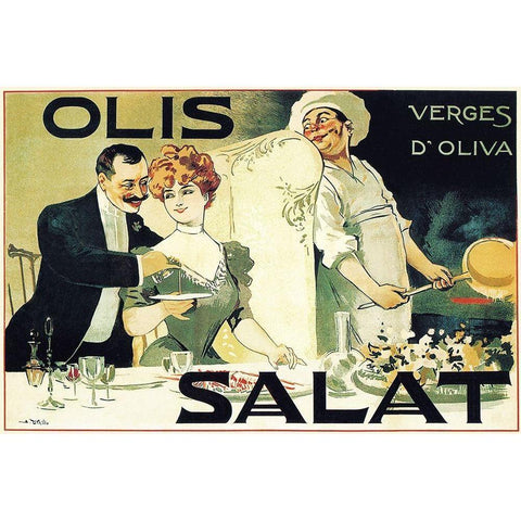 Cooks: Olis Salat - Verges dOliva Gold Ornate Wood Framed Art Print with Double Matting by Norlind, E.