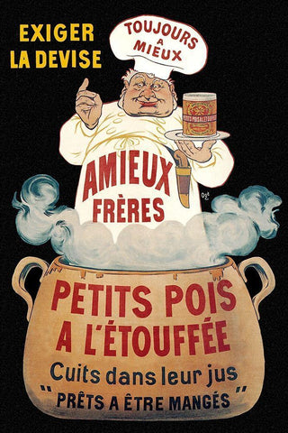 Cooks: Amieux Freres - Petits Pois a lEtouffee Black Ornate Wood Framed Art Print with Double Matting by Oge, Eugene