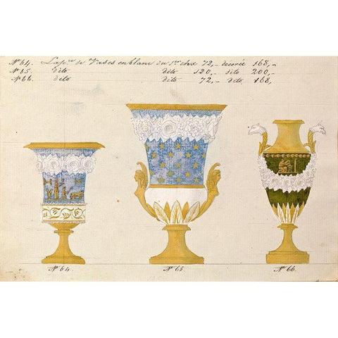 Trois vases en blanc du 1er choix, ca. 1800-1820 White Modern Wood Framed Art Print by Honore