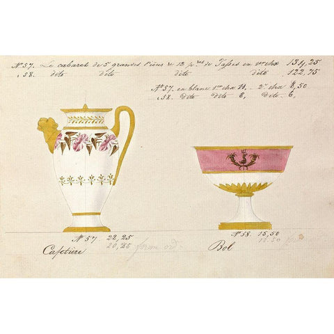 Cafetiere et bol, ca. 1800-1820 Black Modern Wood Framed Art Print with Double Matting by Honore