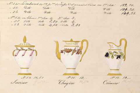 Sucrier, cheyere et cremier, ca. 1800-1820 White Modern Wood Framed Art Print with Double Matting by Honore