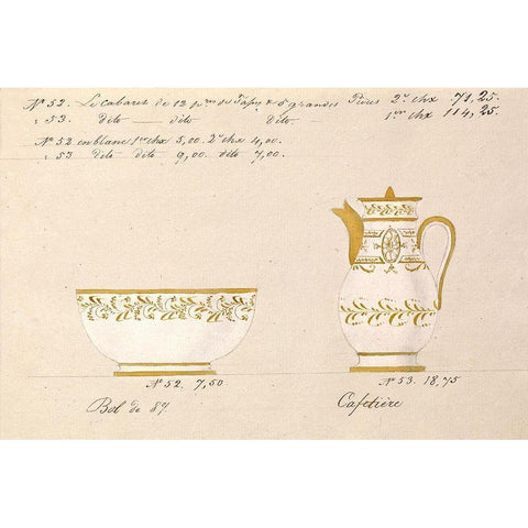 Bol et cafetiere, ca. 1800-1820 Black Modern Wood Framed Art Print by Honore