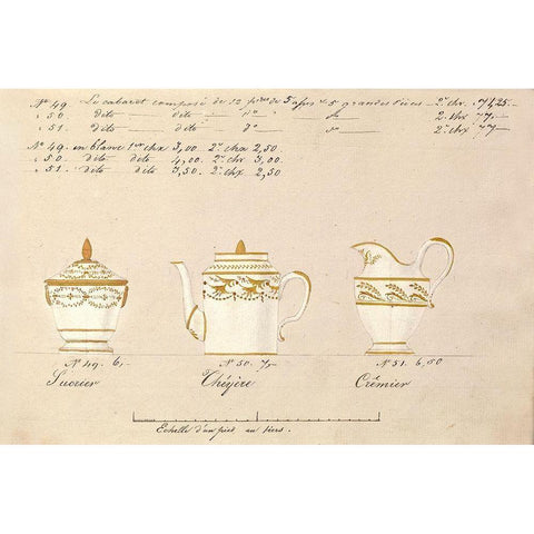 Sucrier, cheyere et cremier, ca. 1800-1820 Black Modern Wood Framed Art Print by Honore