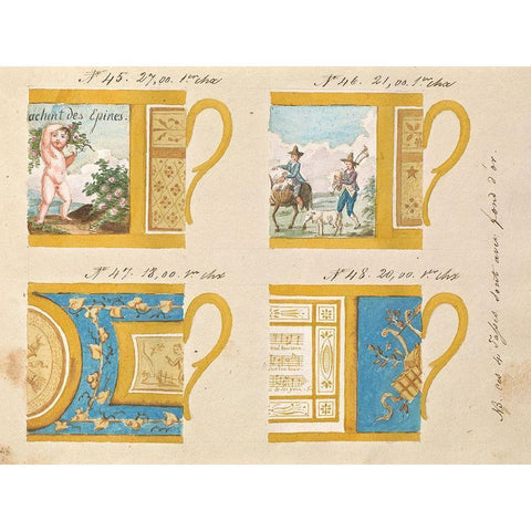 Quatre tasses avec fond dor, ca. 1800-1820 Black Modern Wood Framed Art Print with Double Matting by Honore
