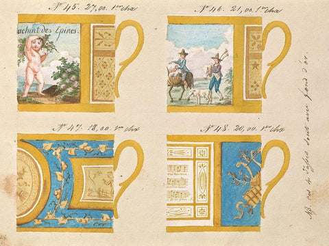 Quatre tasses avec fond dor, ca. 1800-1820 White Modern Wood Framed Art Print with Double Matting by Honore