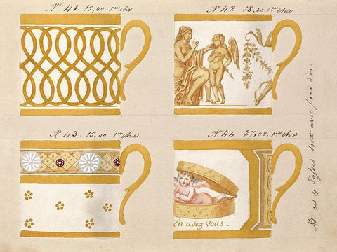 Quatre tasses avec fond dor, ca. 1800-1820 White Modern Wood Framed Art Print with Double Matting by Honore