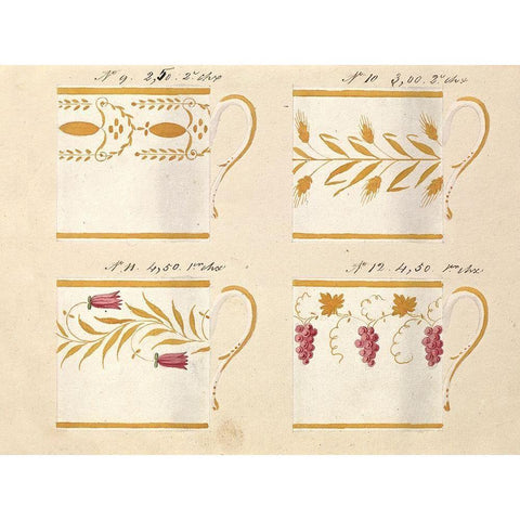 Quatre tasses, modeles: 9,10,11 et 12, ca. 1800-1820 White Modern Wood Framed Art Print by Honore