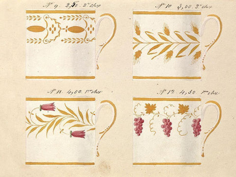 Quatre tasses, modeles: 9,10,11 et 12, ca. 1800-1820 Black Ornate Wood Framed Art Print with Double Matting by Honore